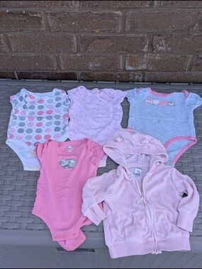 Gerber Pink and Gray Baby One-Piece Bodysuit Set with Pink Hooded Jacket